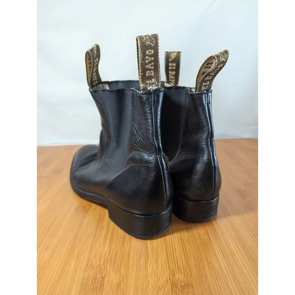 Vintage El Bayo Black Leather Mens Ankle Boots US Size 8 Pull-on Dress (Y05) - Picture 9 of 12